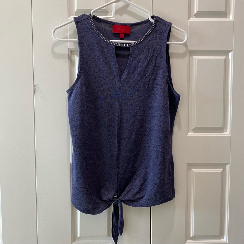 Jennifer Lopez Dark Blue Tank Top with Knot Detail